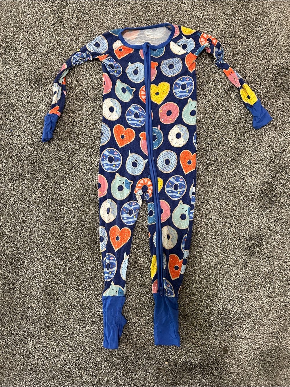 Little Sleepies Navy Blue Zippered One-Piece Pajamas with Donut & Heart Print